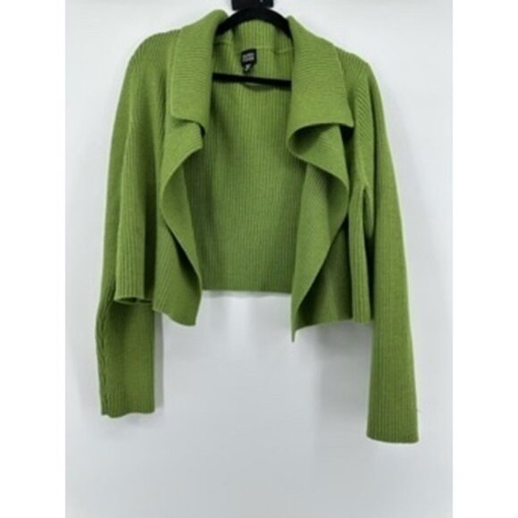 Eileen Fisher Merino Wool Ribbed Cardigan Open Front Jacket Green XL - Picture 2 of 9